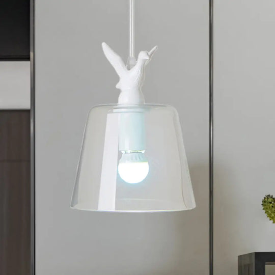 Modernist 5-Light Clear Glass Pendant With Bird Design - Cylindrical Shape 1 / White Barrel