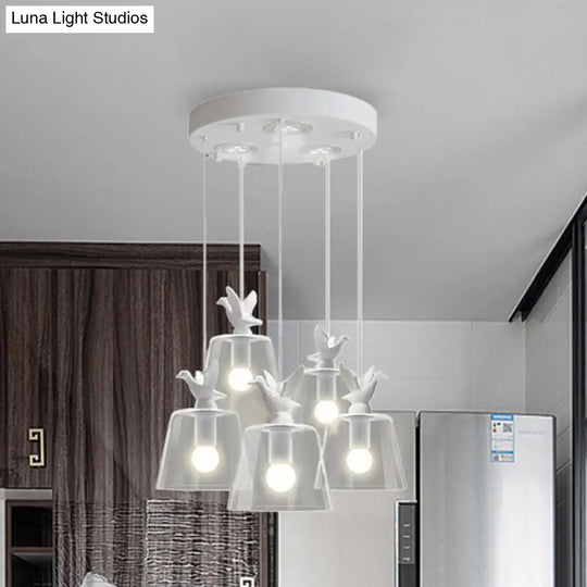 Modernist Pendant Lighting: Cylindrical/Barrel Shaped Hanging Lamp With Clear Glass Bird Design (1/5