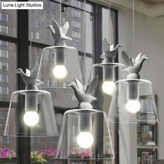 Modernist Pendant Lighting: Cylindrical/Barrel Shaped Hanging Lamp With Clear Glass Bird Design (1/5