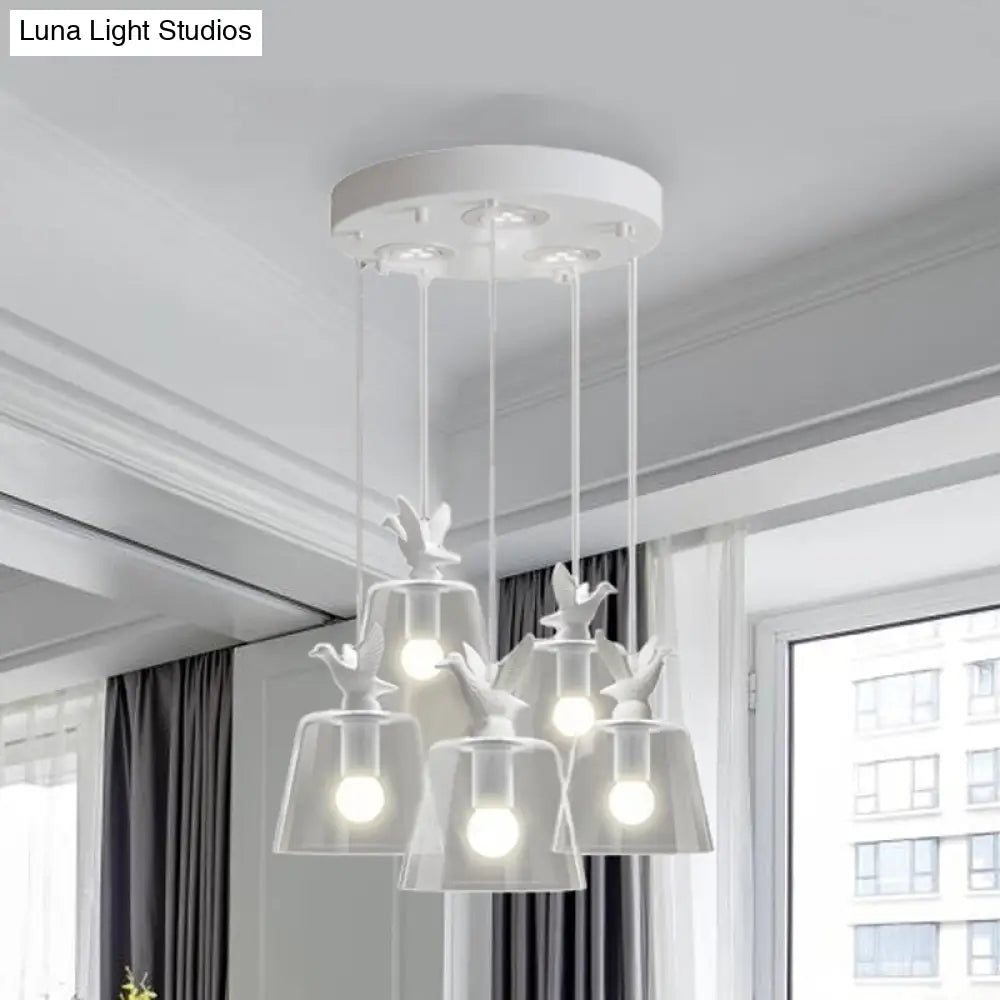 Modernist Pendant Lighting: Cylindrical/Barrel Shaped Hanging Lamp With Clear Glass Bird Design (1/5