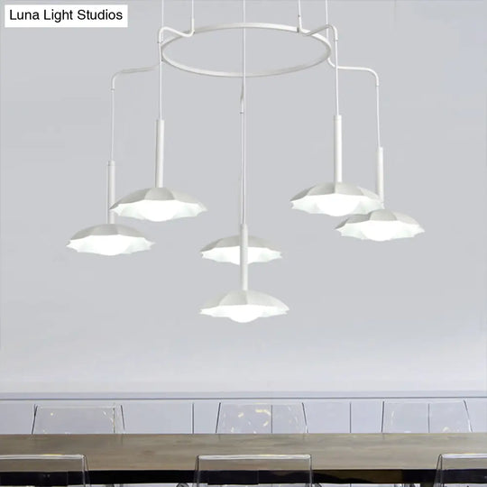 Modernist 6-Head Chandelier: White Hanging Ceiling Light With Acrylic Floral Shade