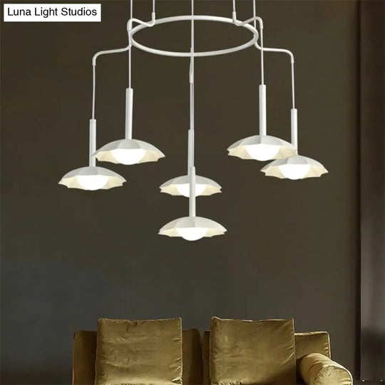 Modern 6-Head Chandelier With Floral Acrylic Shade - White Hanging Ceiling Light For Living Room