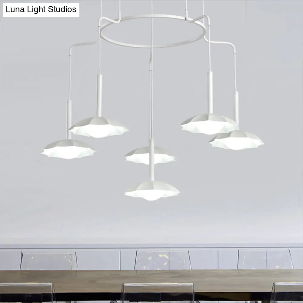 Modern 6-Head Chandelier With Floral Acrylic Shade - White Hanging Ceiling Light For Living Room