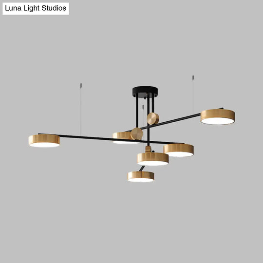 Black And Gold Modernist Multi-Lamp Pendant With Small Drum Shades