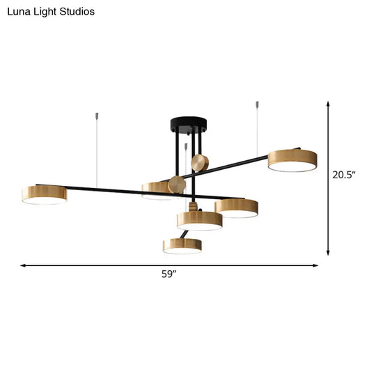 Black And Gold Modernist Multi-Lamp Pendant With Small Drum Shades