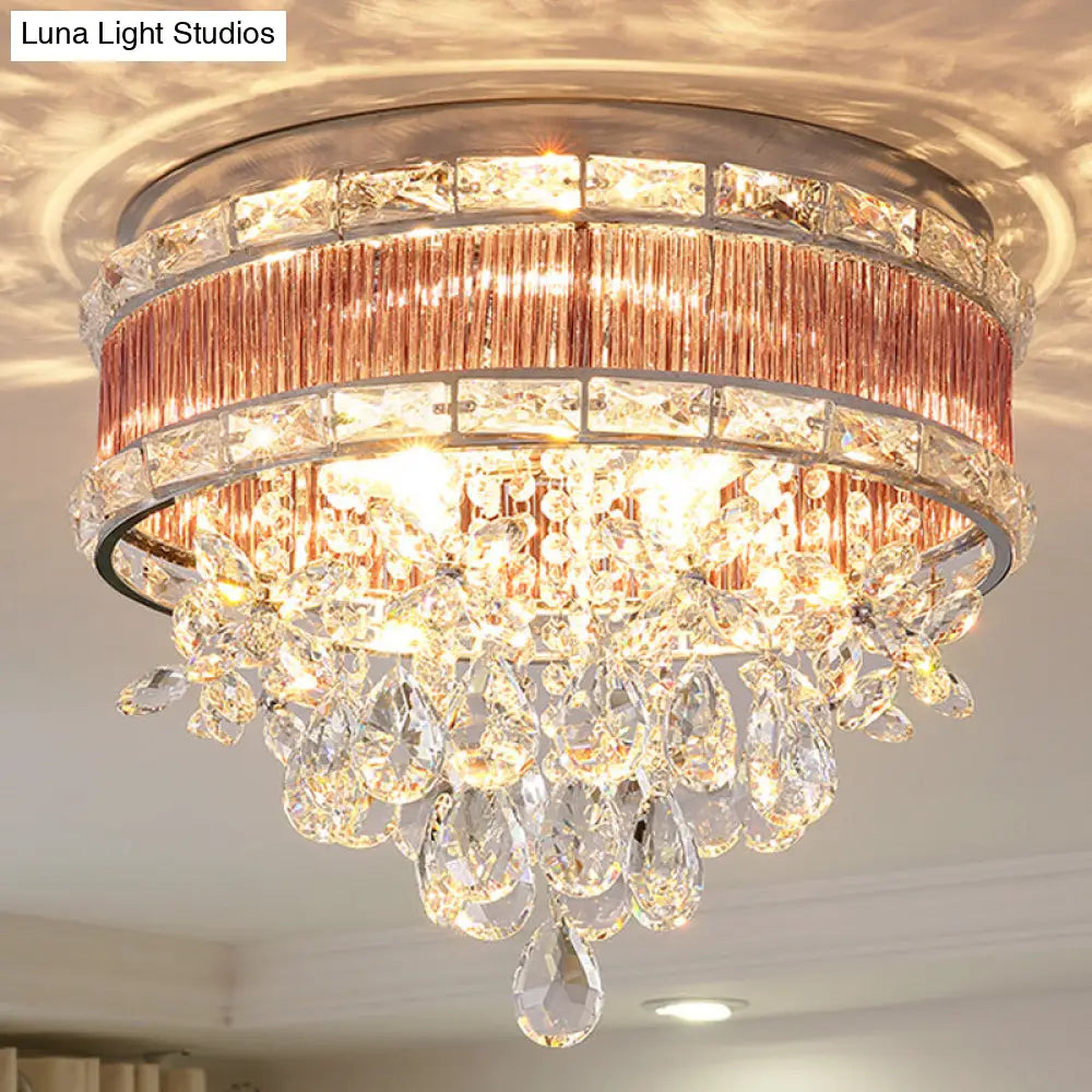 Modernist 6-Light Crystal Teardrop Ceiling Light - 17/20 Wide Flush Lamp Fixture Clear / 17