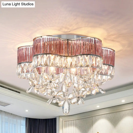 Modernist 6-Light Crystal Teardrop Ceiling Light - 17/20 Wide Flush Lamp Fixture