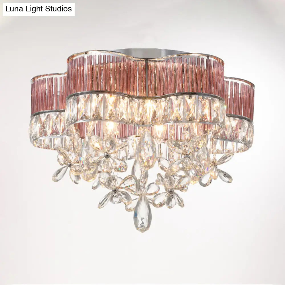 Modernist 6 - Light Crystal Teardrop Ceiling Light - 17’/20’ Wide Flush Lamp Fixture