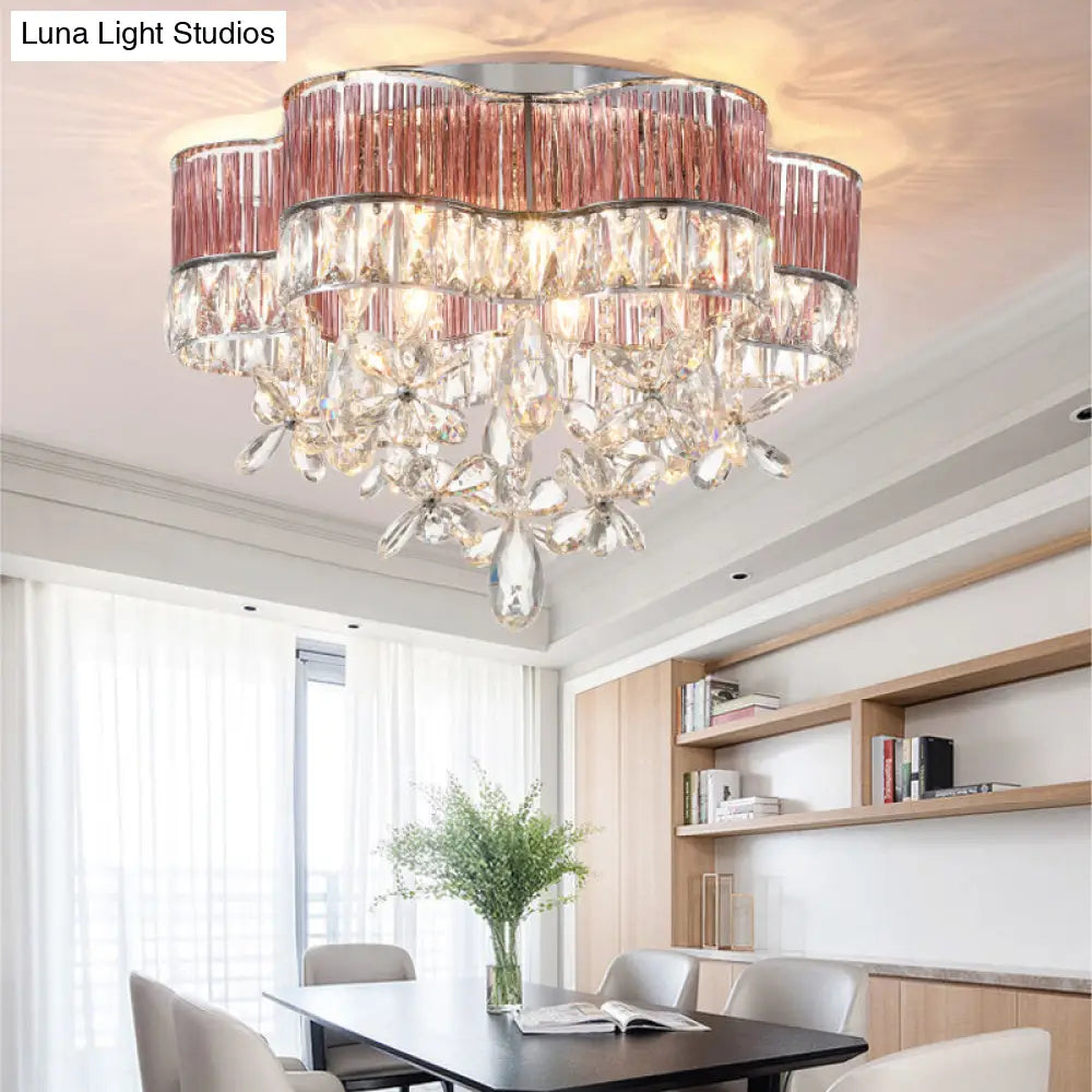 Modernist 6-Light Crystal Teardrop Ceiling Light - 17/20 Wide Flush Lamp Fixture