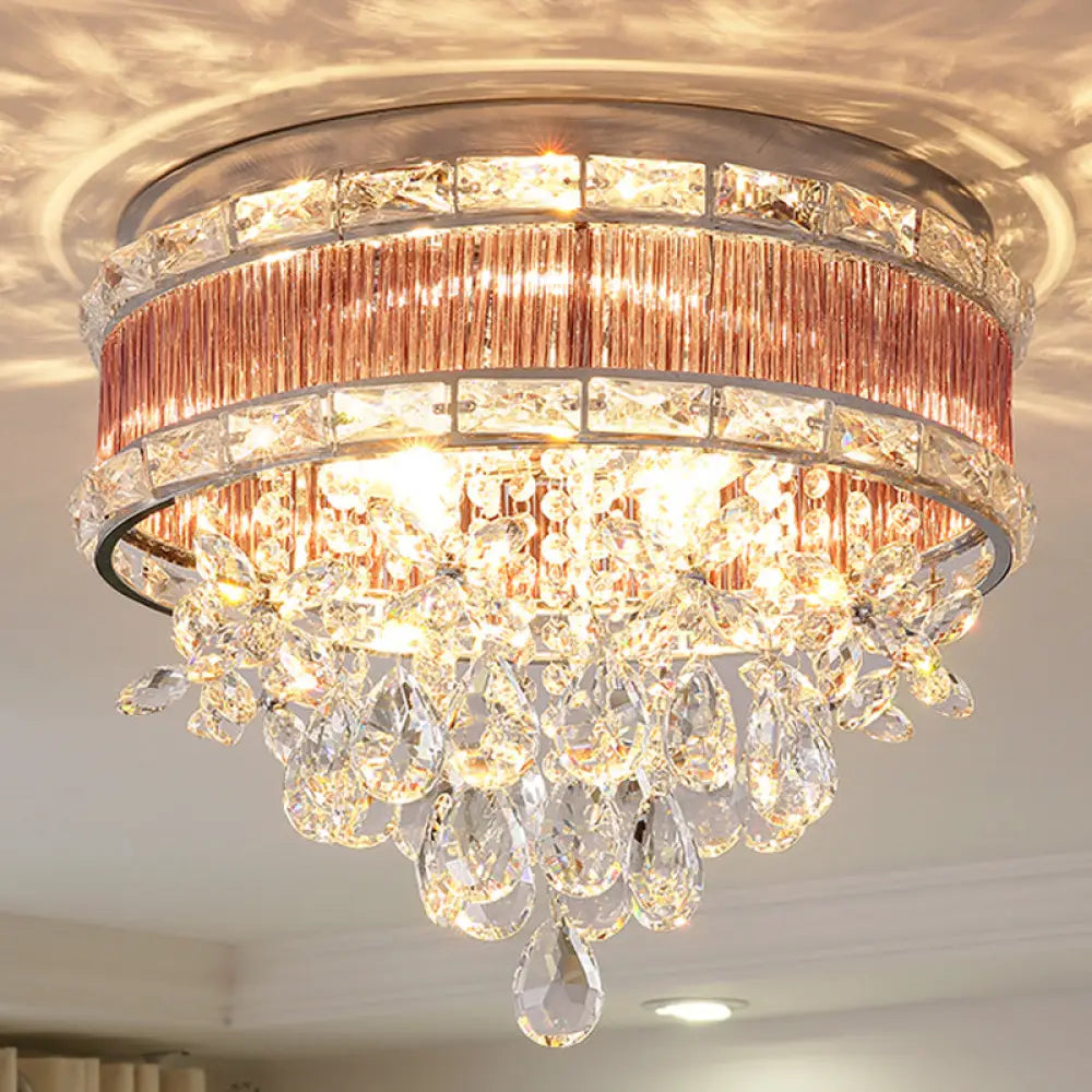 Modernist 6 - Light Crystal Teardrop Ceiling Light - 17’/20’ Wide Flush Lamp Fixture Clear / 17’