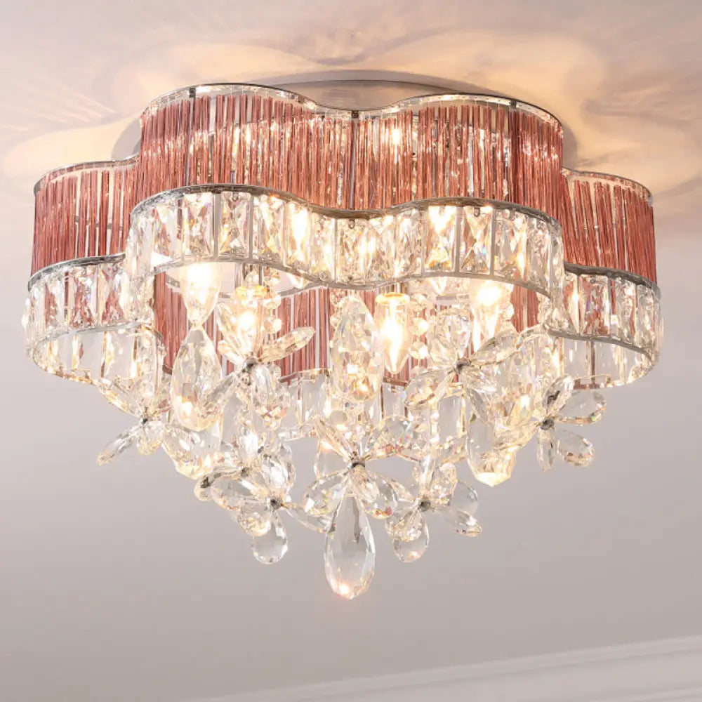 Modernist 6 - Light Crystal Teardrop Ceiling Light - 17’/20’ Wide Flush Lamp Fixture Clear / 20’