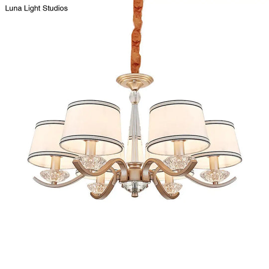 Modernist 6-Light Fabric Barrel Ceiling Chandelier With Crystal Bobeche - Perfect For The Bedroom