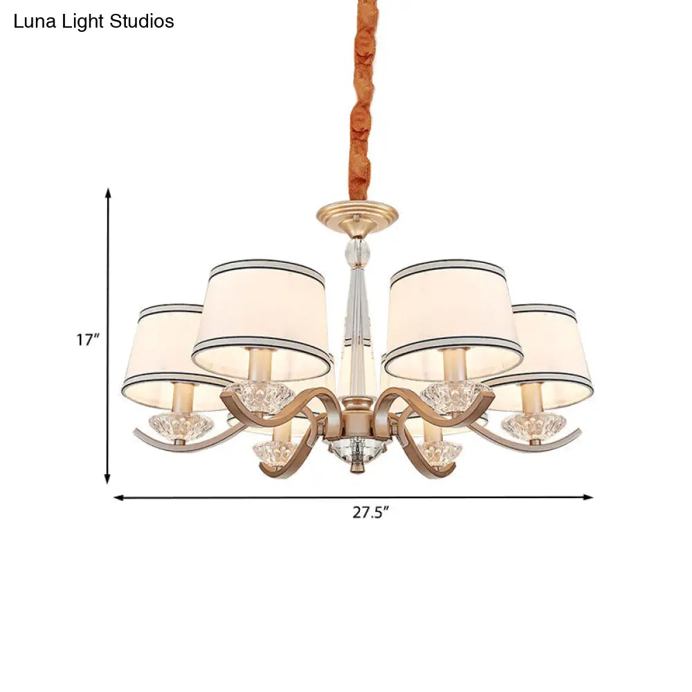 Modernist 6-Light Fabric Barrel Ceiling Chandelier With Crystal Bobeche - Perfect For The Bedroom