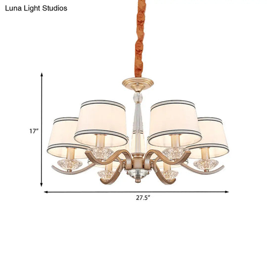 Modernist 6-Light Fabric Barrel Ceiling Chandelier With Crystal Bobeche - Bedroom Suspension Lamp