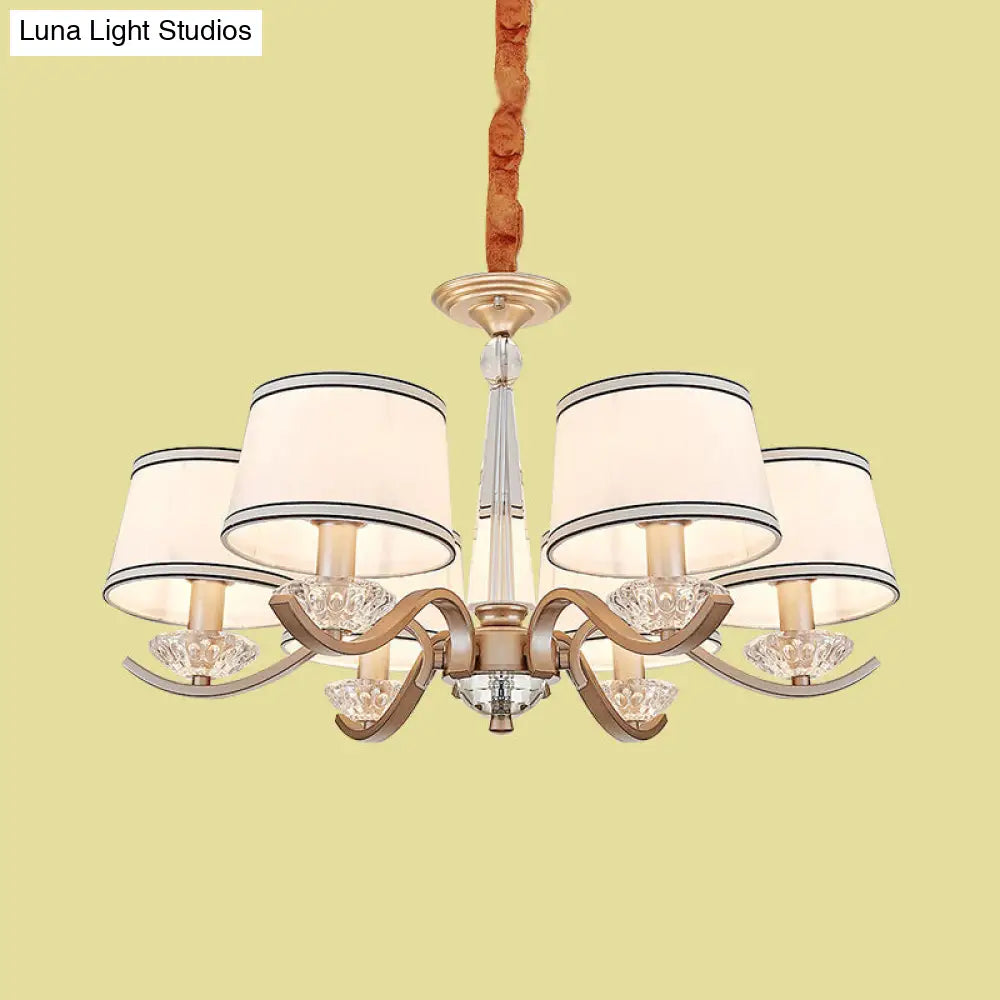 Modernist 6-Light Fabric Barrel Ceiling Chandelier With Crystal Bobeche - Perfect For The Bedroom