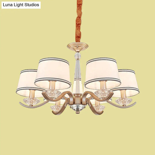 Modernist 6-Light Fabric Barrel Ceiling Chandelier With Crystal Bobeche - Perfect For The Bedroom