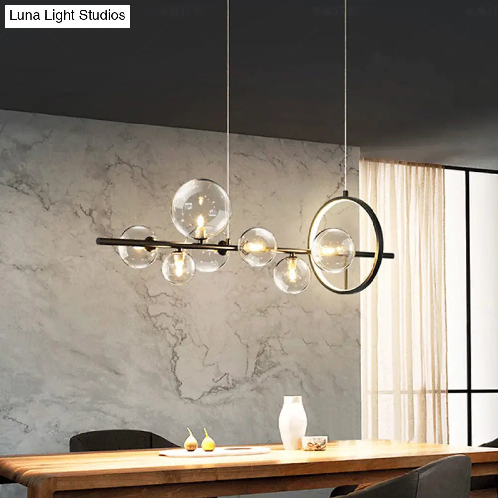 Modernist 7-Bulb Glass Island Light For Restaurants - Hanging Pendant With Transparent Ball Shades