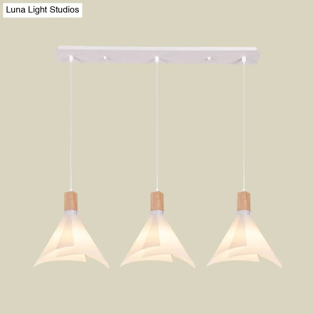 Modernist Acrylic Conical Pendant With 3 White Suspension Lamp Heads - Ideal For Living Room