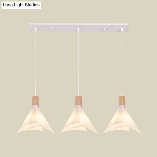 Modern Acrylic Pendant Light With 3 White Conical Heads For Living Room