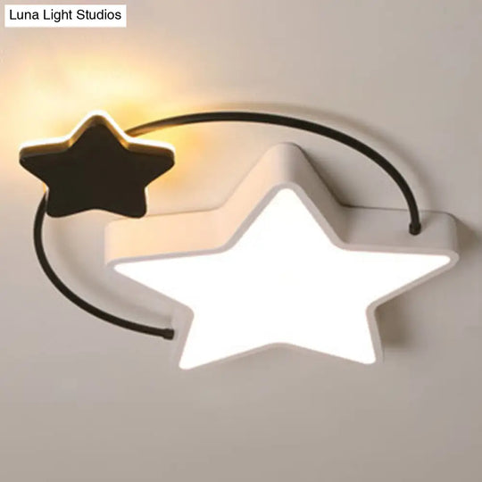 Modernist Acrylic Flush Mount Ceiling Light For Bedroom - Pentagram Design Black-White / 18 White