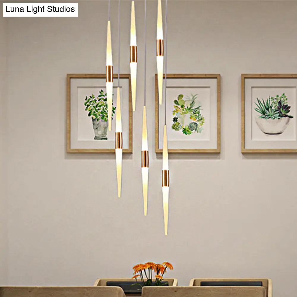 Modernist Acrylic Flute Pendant Light With Cluster Design - 5/6 Lights White Finish Ceiling Hanging