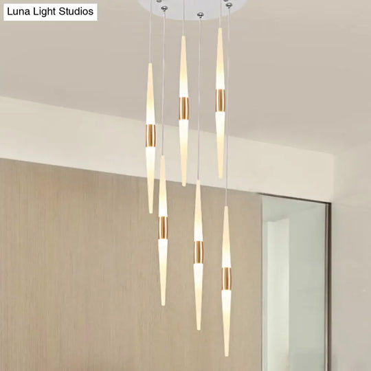 Modern Acrylic Flute Cluster Pendant Light - 5/6 Lights White/Warm 6 / White Warm