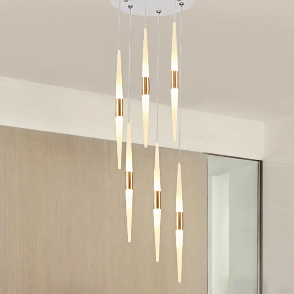 Modernist Acrylic Flute Pendant Light With Cluster Design - 5/6 Lights White Finish Ceiling Hanging