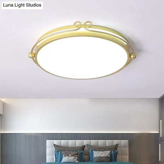 Modernist Acrylic Gold Led Flush Mount Ceiling Light For Bedroom With Curved Design - Warm/White