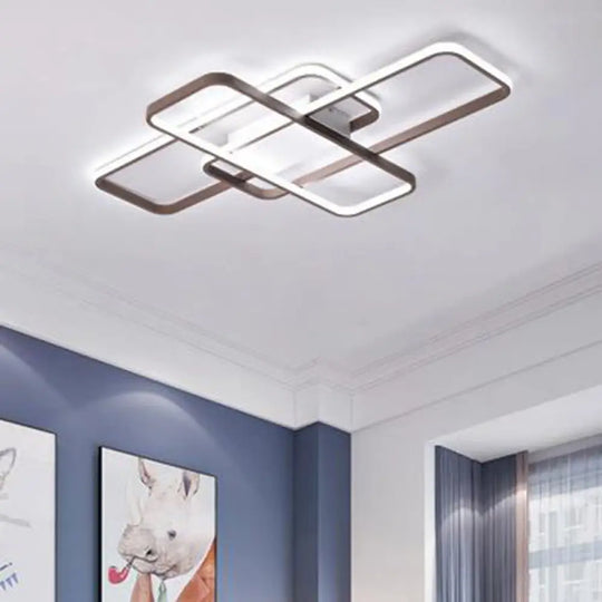 Modernist Acrylic Led Brown Ceiling Light Fixture - Rectangle Flushmount Warm/White 27.5’/41’