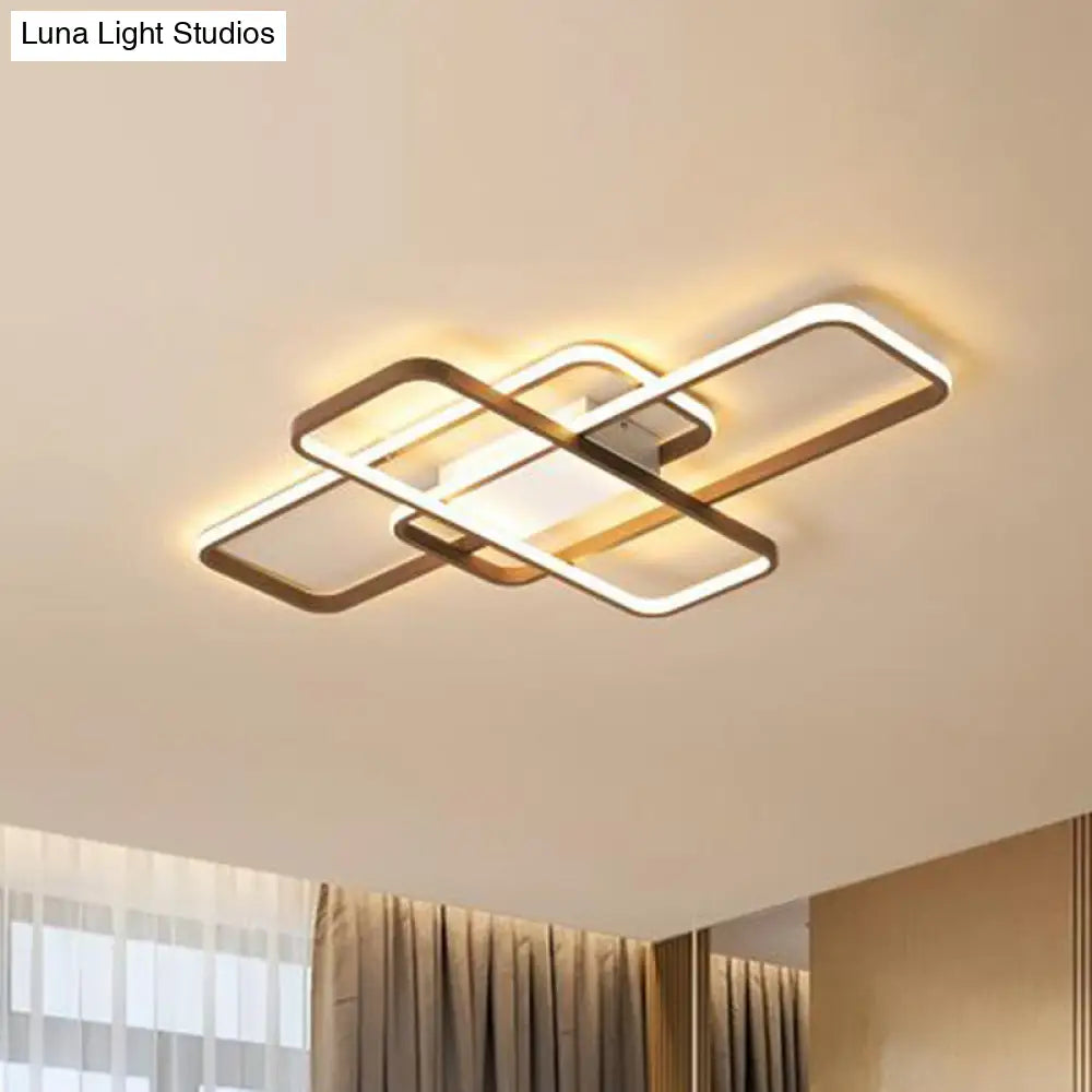 Modernist Acrylic Led Brown Ceiling Light Fixture - Rectangle Flushmount Warm/White 27.5/41 Wide /