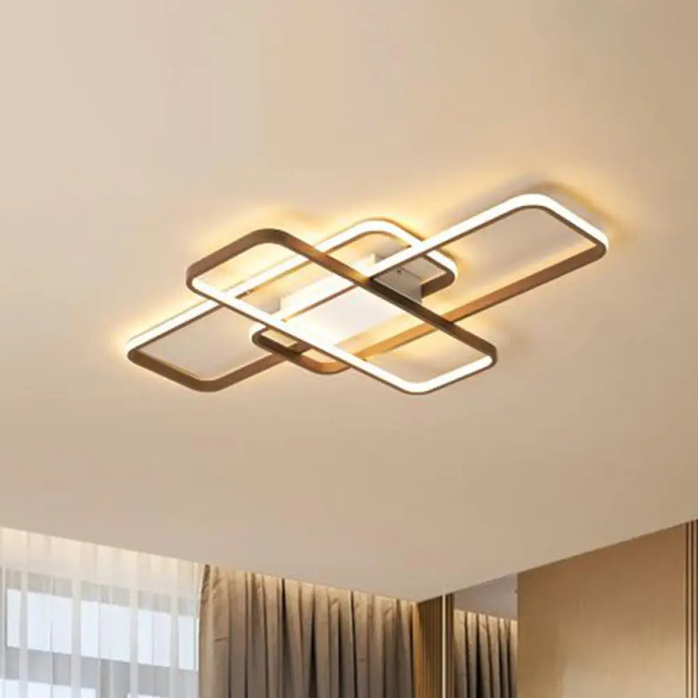 Modernist Acrylic Led Brown Ceiling Light Fixture - Rectangle Flushmount Warm/White 27.5’/41’