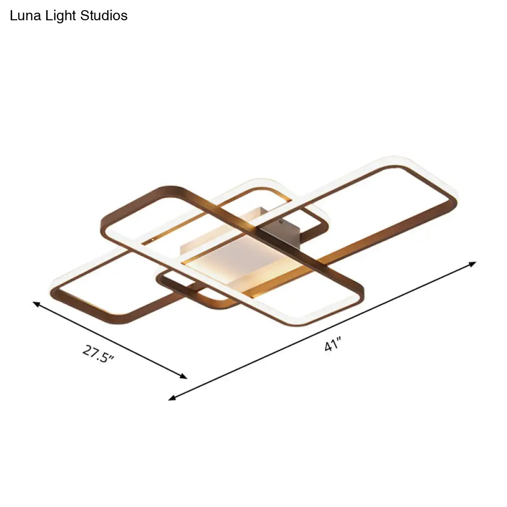 Modernist Acrylic Led Brown Ceiling Light Fixture - Rectangle Flushmount Warm/White 27.5’/41’ Wide
