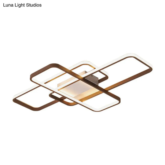Modernist Acrylic Led Brown Ceiling Light Fixture - Rectangle Flushmount Warm/White 27.5’/41’ Wide
