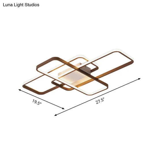 Modernist Acrylic Led Brown Ceiling Light Fixture - Rectangle Flushmount Warm/White 27.5/41 Wide