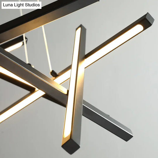 Modernist Acrylic Led Chandelier: Criss Cross Linear Suspension Lamp For Dining Room Ceiling