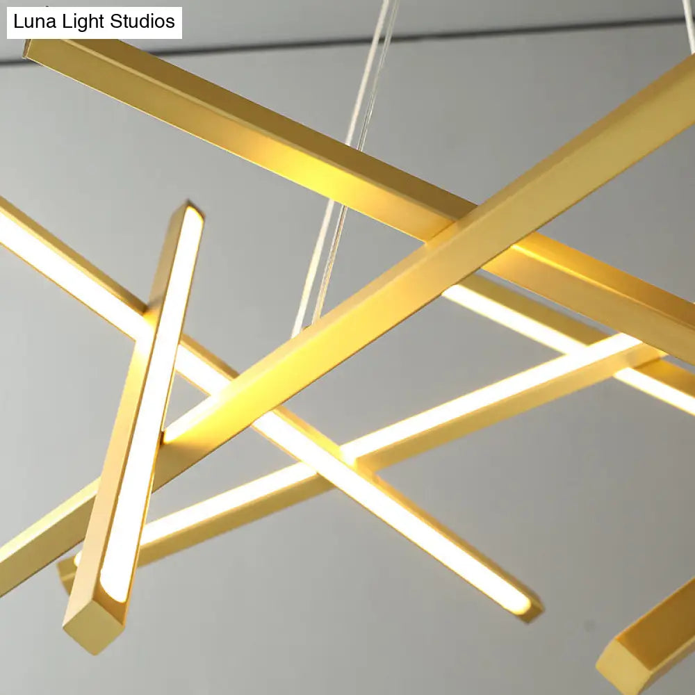 Modern Acrylic Led Chandelier - Criss Cross Linear Design For Dining Room Ceiling Suspension