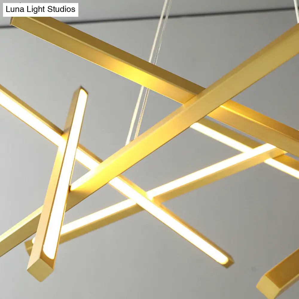 Modernist Acrylic Led Chandelier: Criss Cross Linear Suspension Lamp For Dining Room Ceiling