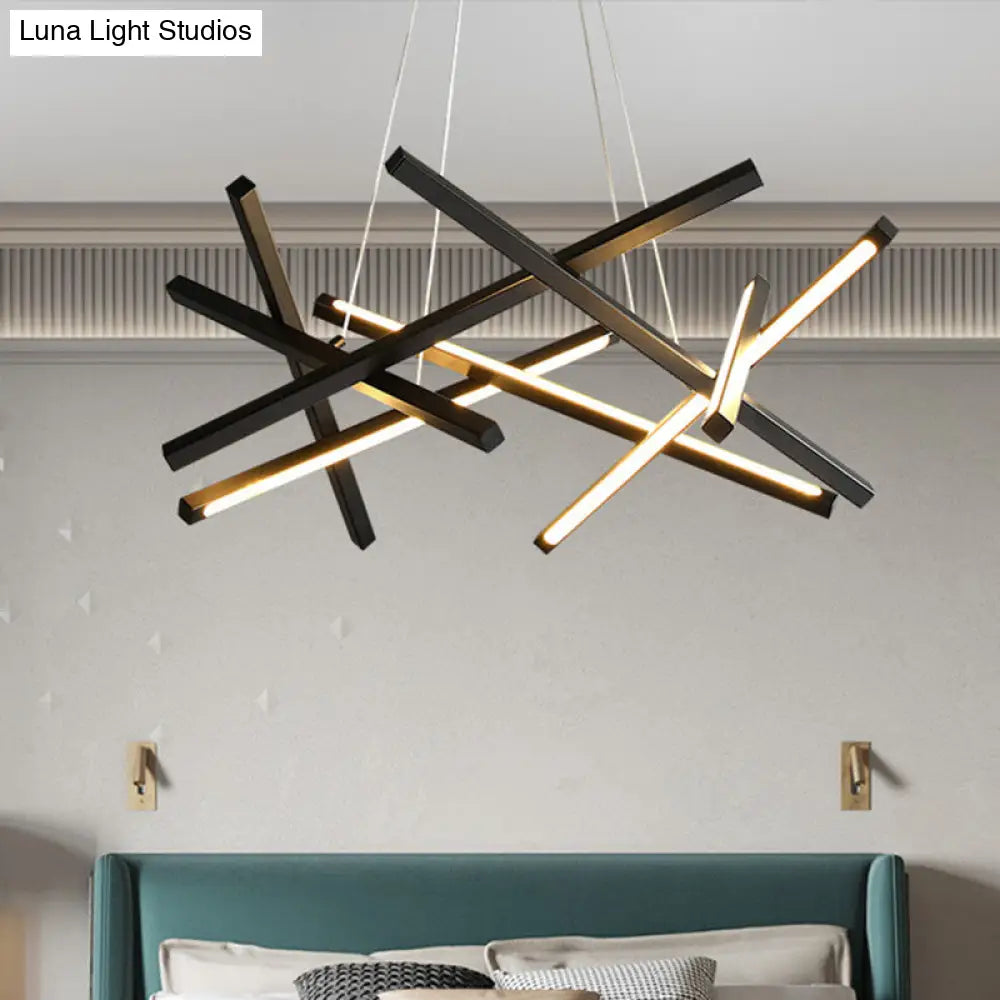 Modern Acrylic Led Chandelier - Criss Cross Linear Design For Dining Room Ceiling Suspension Black /