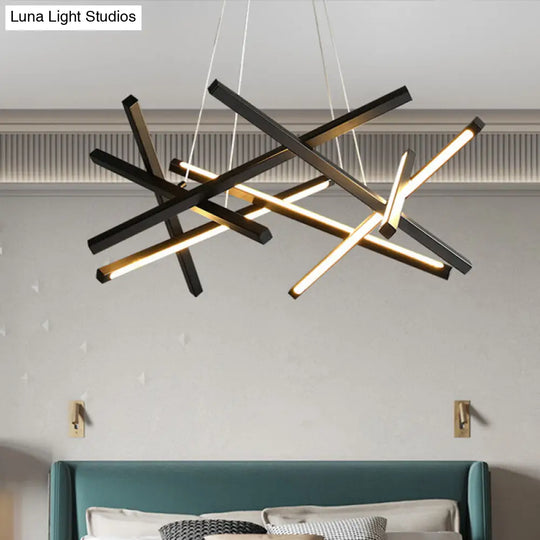 Modern Acrylic Led Chandelier - Criss Cross Linear Design For Dining Room Ceiling Suspension Black /