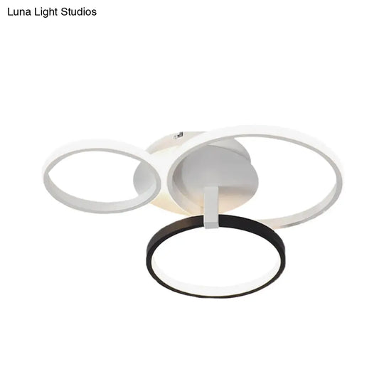 Modernist Acrylic Led Flush Mount Ceiling Light Fixture - 3 Ring Design In Grey/White/Black