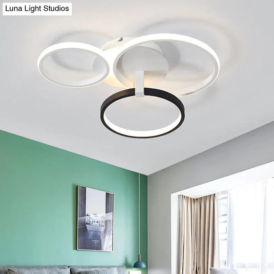 Modernist Acrylic Led Flush Mount Ceiling Light Fixture - 3 Ring Design In Grey/White/Black