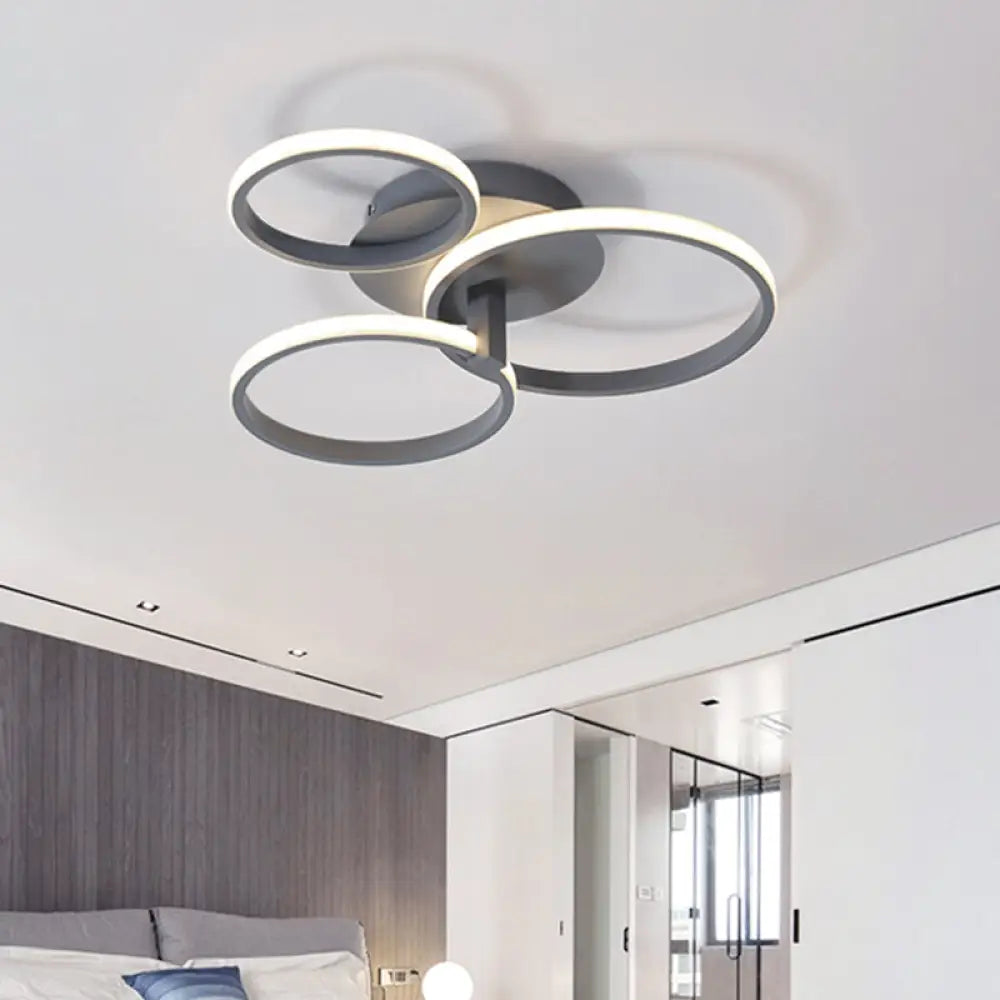 Modernist Acrylic Led Flush Mount Ceiling Light Fixture - 3 Ring Design In Grey/White/Black Grey
