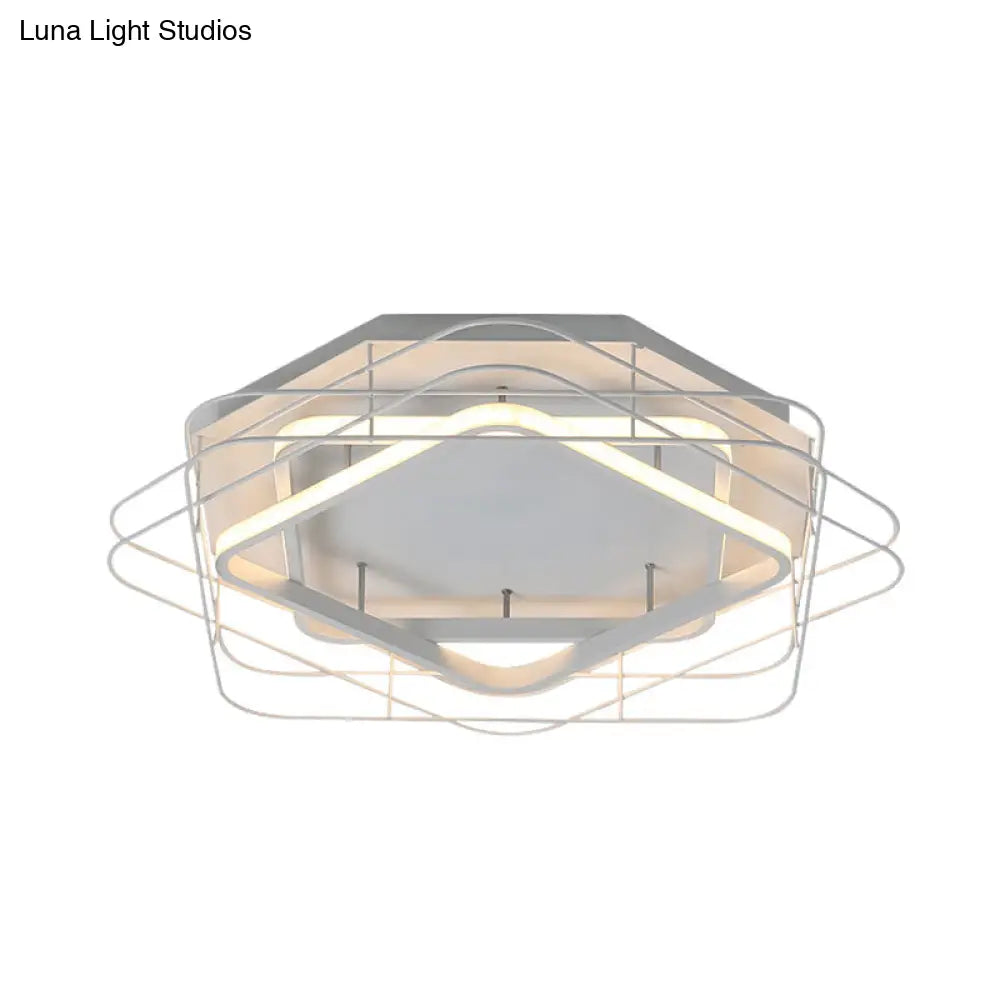 Modernist Acrylic Square Frame Flush Mount Lamp: 20.5’/25’ Wide Black/White Led Ceiling Fixture