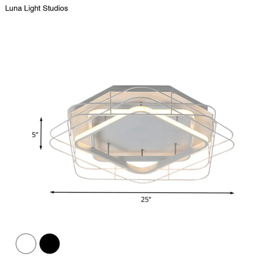 Modernist Acrylic Square Frame Flush Mount Lamp: 20.5/25 Wide Black/White Led Ceiling Fixture For