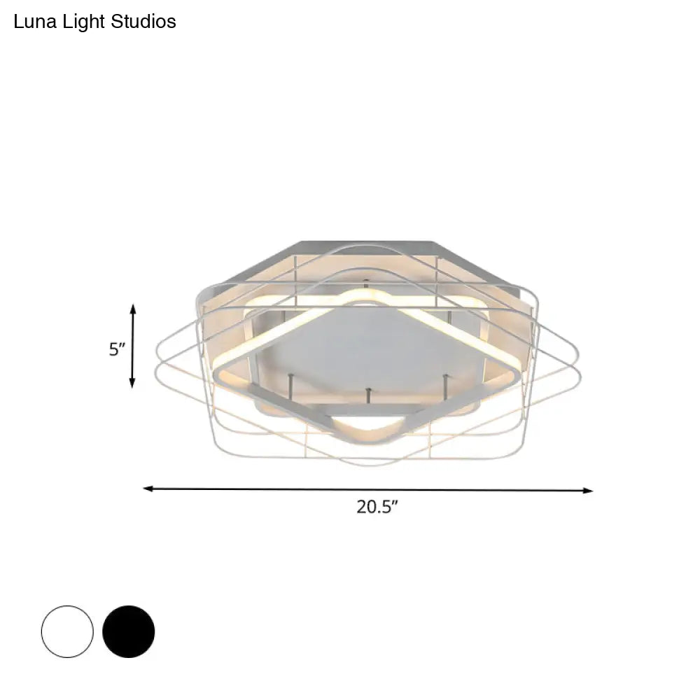 Modernist Acrylic Square Frame Flush Mount Lamp: 20.5’/25’ Wide Black/White Led Ceiling Fixture