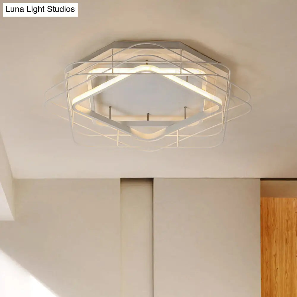 Modernist Acrylic Square Frame Flush Mount Lamp: 20.5/25 Wide Black/White Led Ceiling Fixture For