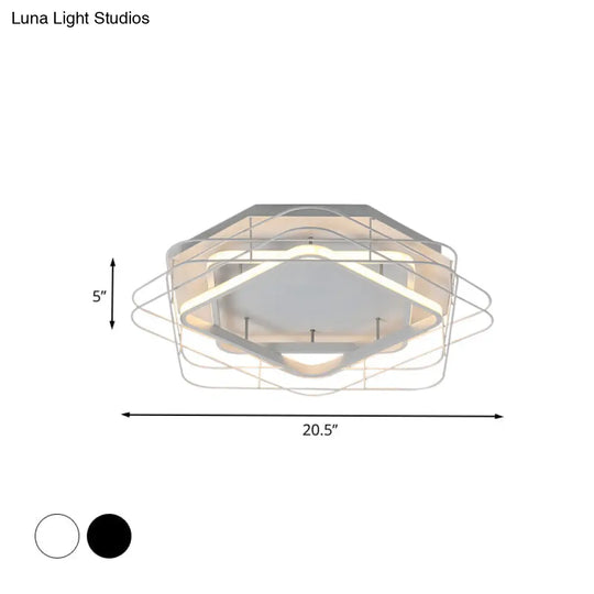 Modernist Acrylic Square Frame Flush Mount Lamp: 20.5/25 Wide Black/White Led Ceiling Fixture For