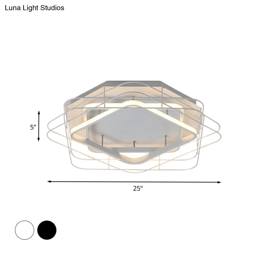 Modernist Acrylic Square Frame Flush Mount Lamp: 20.5’/25’ Wide Black/White Led Ceiling Fixture