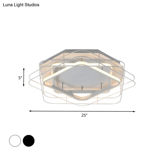 Modernist Acrylic Square Frame Flush Mount Lamp: 20.5’/25’ Wide Black/White Led Ceiling Fixture