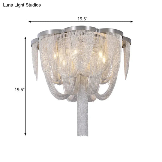 Modernist Aluminum Chain Flush Mount Ceiling Lamp - 4 Lights Chrome Finish Fringe Design Ideal For